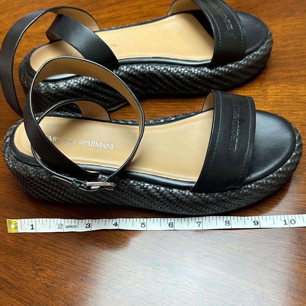 Emporio Armani Black Leather platform Sandals with ankle strap, size 38 New - Picture 5 of 9